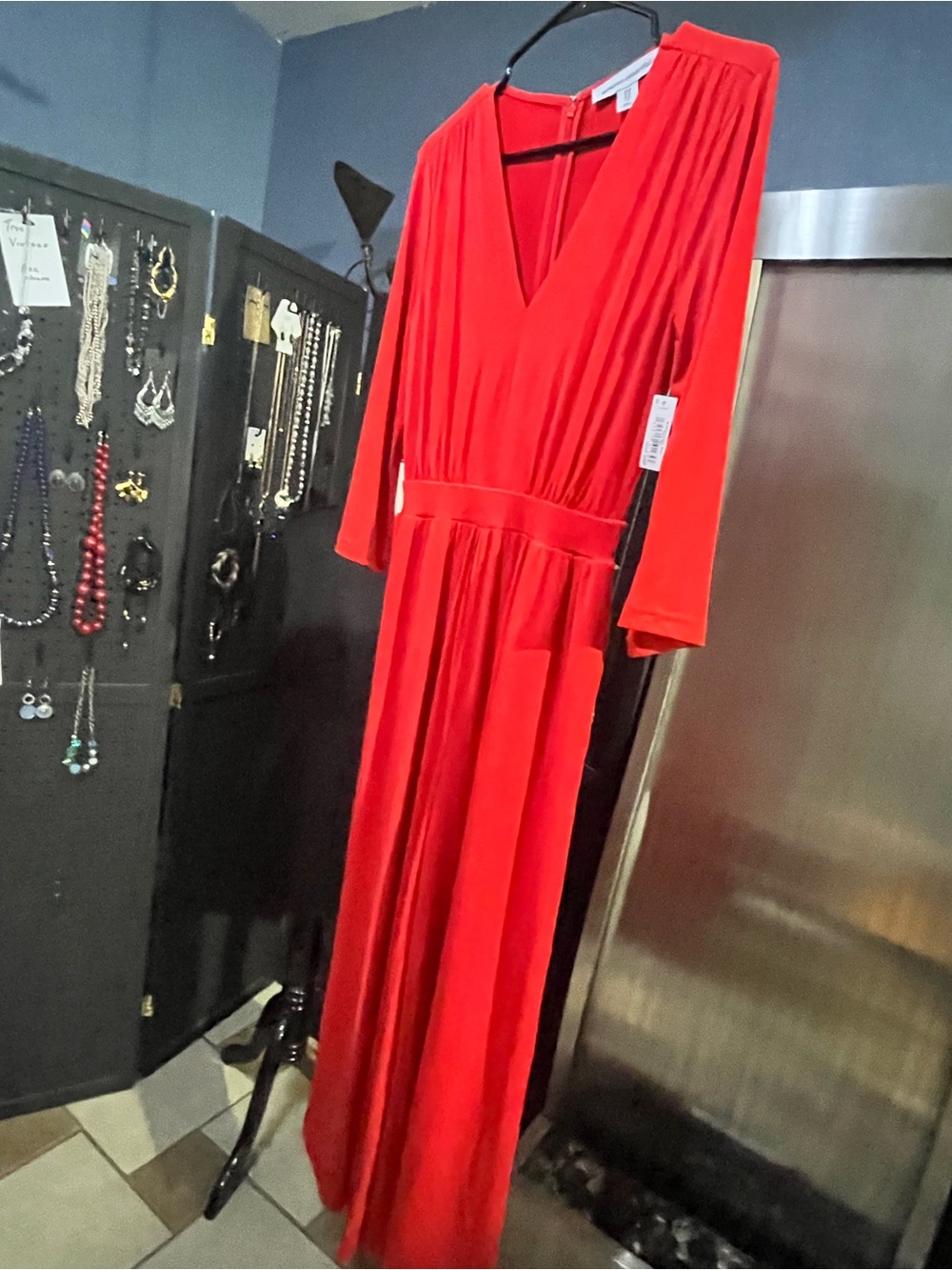 Amazon Essentials Red V-Neck Long Sleeve Maxi Dress